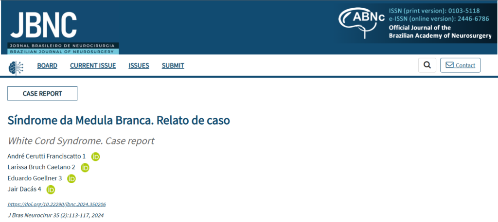 Síndrome da Medula Branca, reperfusão medular, descompressão cervical, ressonância magnética, tratamento com corticosteroides, tetraparesia, edema medular, neurocirurgia, descompressão espinhal, lesão medular.